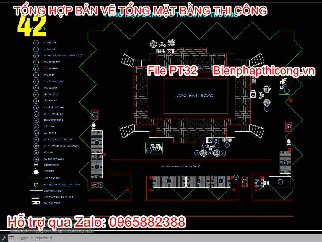 Tổng mặt bằng bố trí công trường cad.