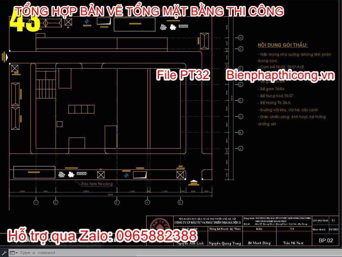 Mặt bằng tổ chức thi công công trình cad.