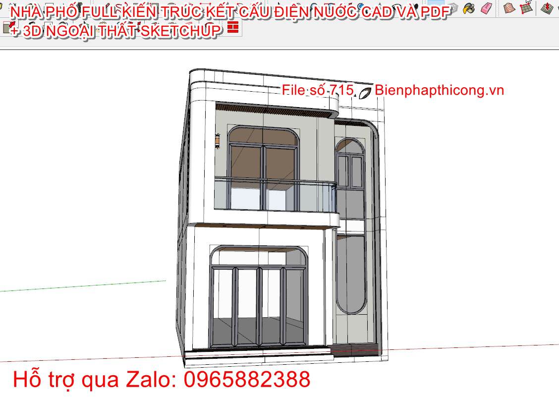 Mẫu 3d nhà phố 2 tầng sketchup đẹp.