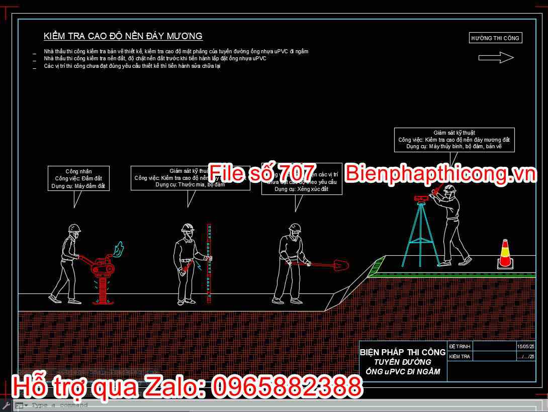 Bản vẽ bptc kiểm tra cao độ nền đáy mương cad.