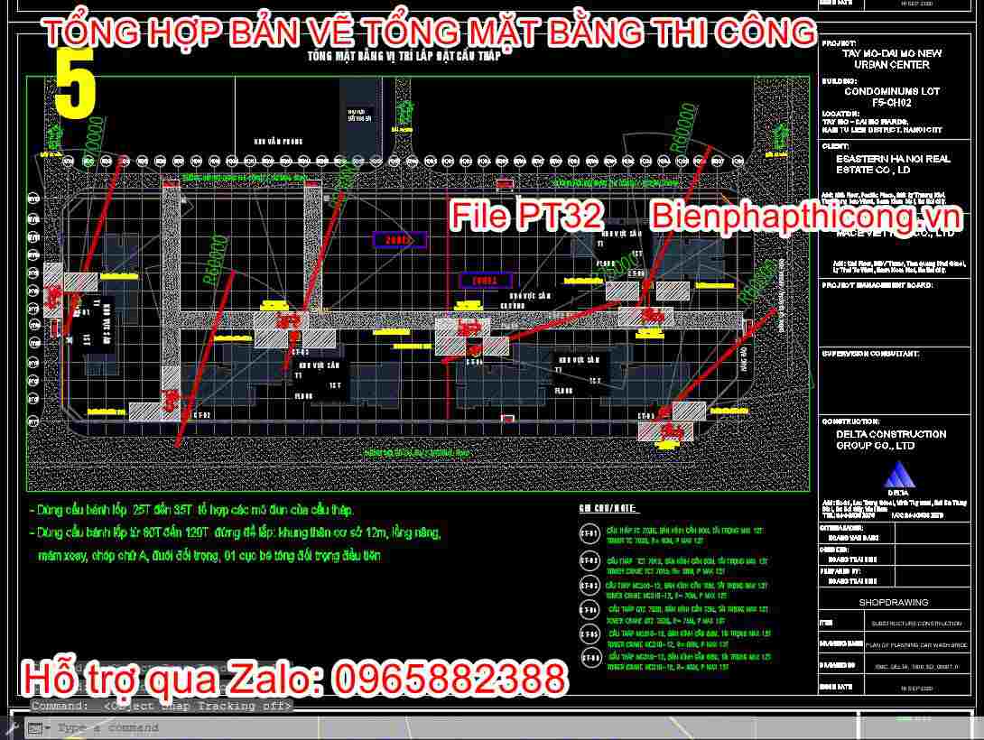 Bản vẽ tổng mặt bằng vị trí lắp đặt cẩu tháp.