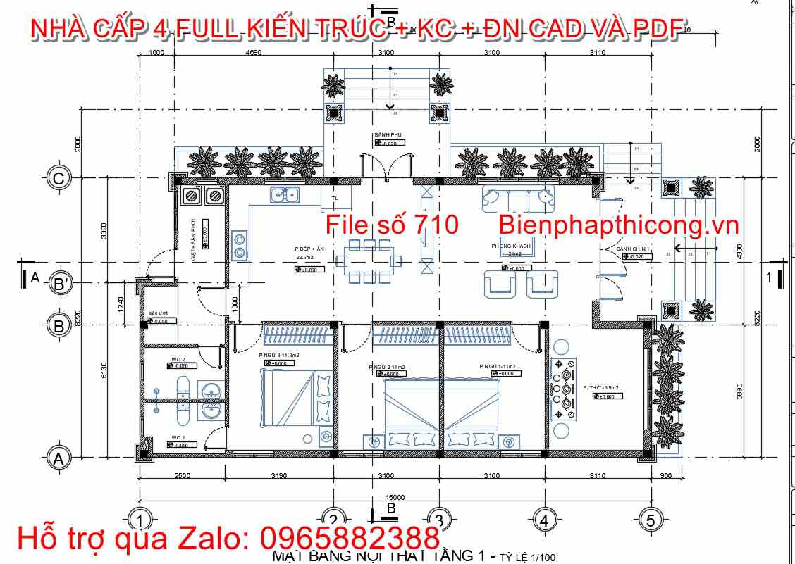 File autocad mặt bằng nhà cấp 4 mái nhật tân cổ 8m