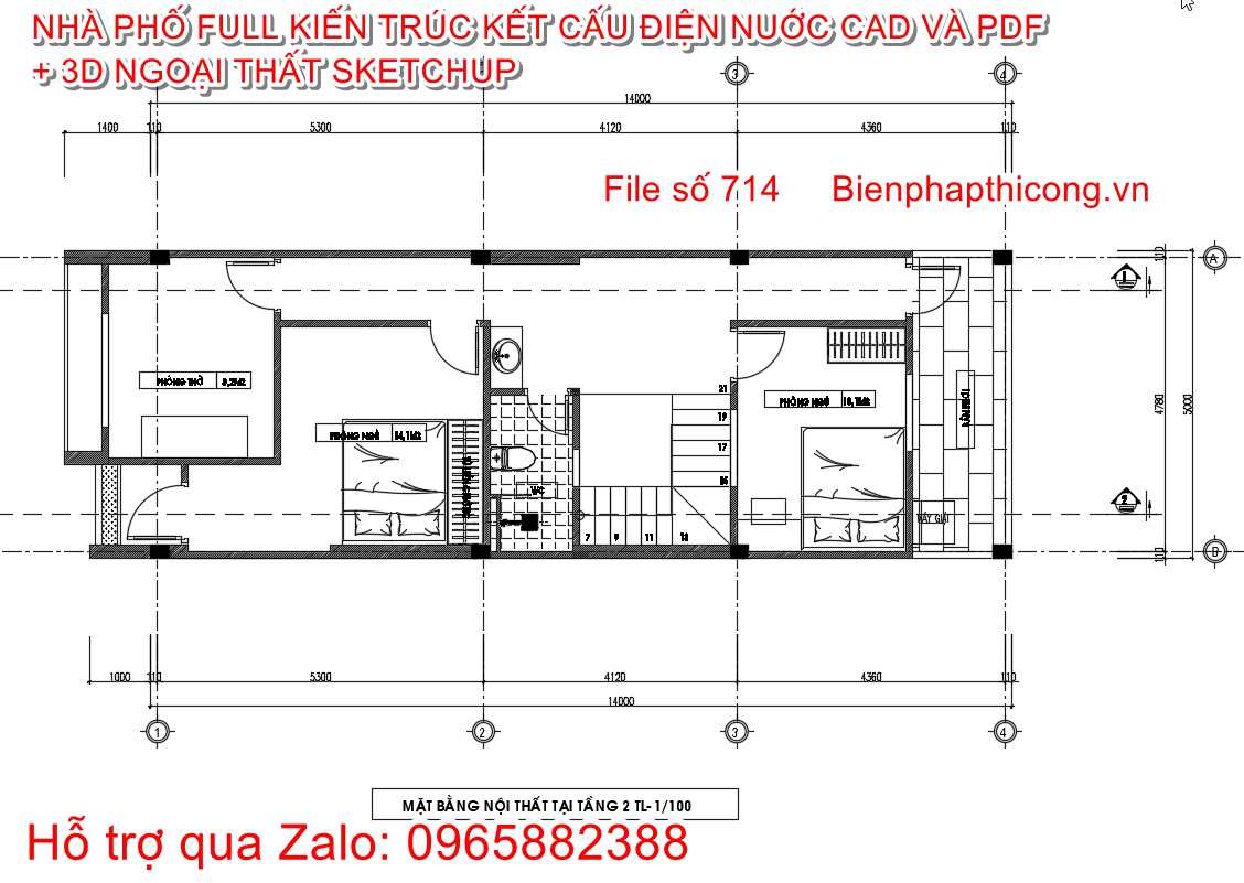 File autocad mặt bằng tầng 2 nhà phố rộng 5m cad.