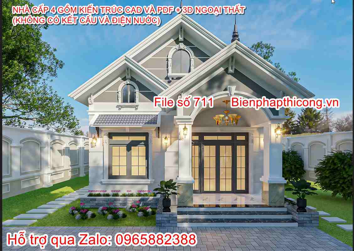 File autocad nhà cấp 4 mặt tiền 8m 3 ngủ dwg đẹp.