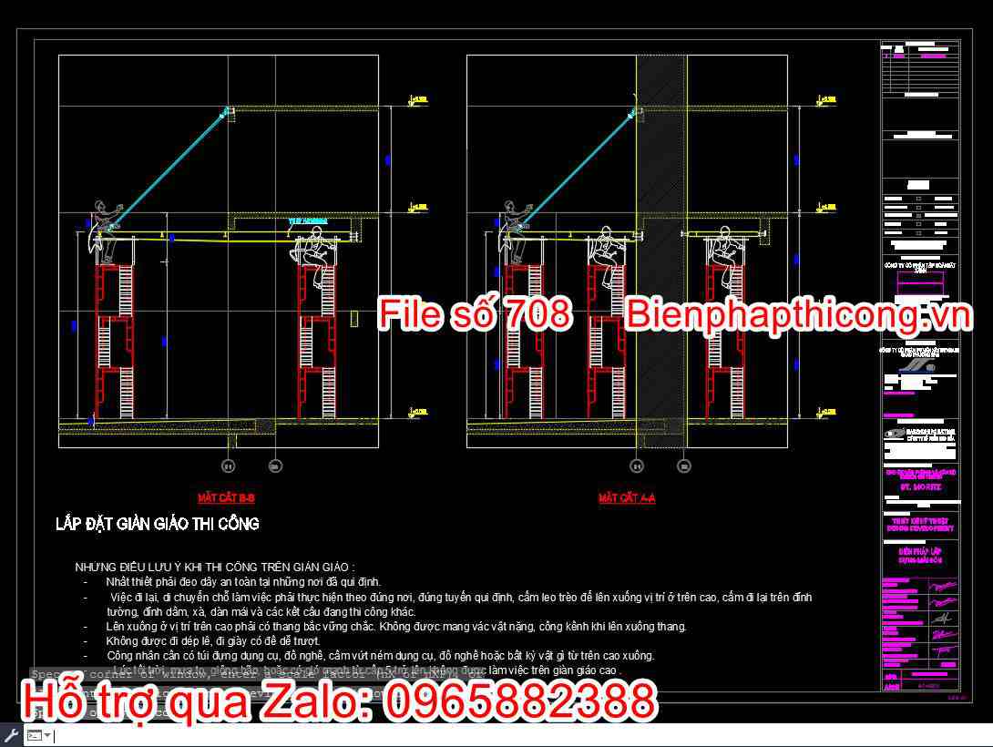 Lắp đặt giàn giáo thi công sảnh đóng kính cường lực cad.