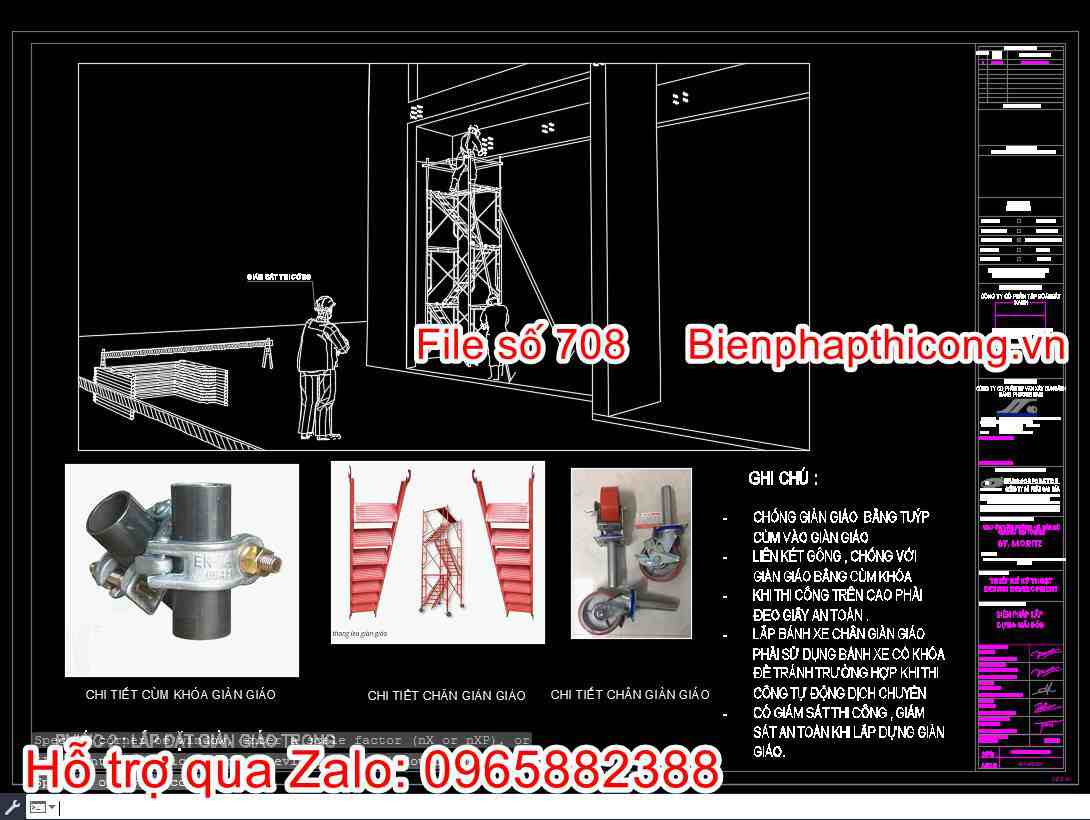 Bản vẽ biện pháp lắp đặt giàn giáo trong cad.