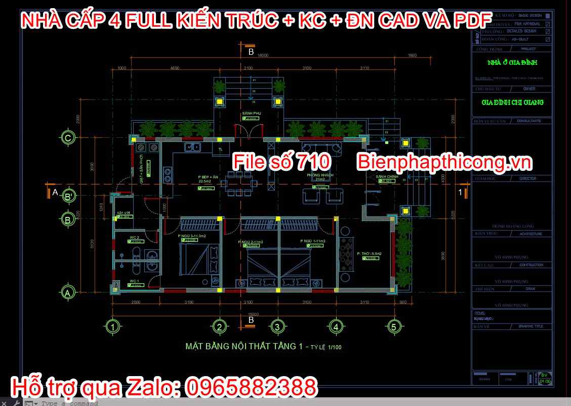 Bản vẽ cad mặt bằng nhà cấp 4 mặt tiền 8m 120m2