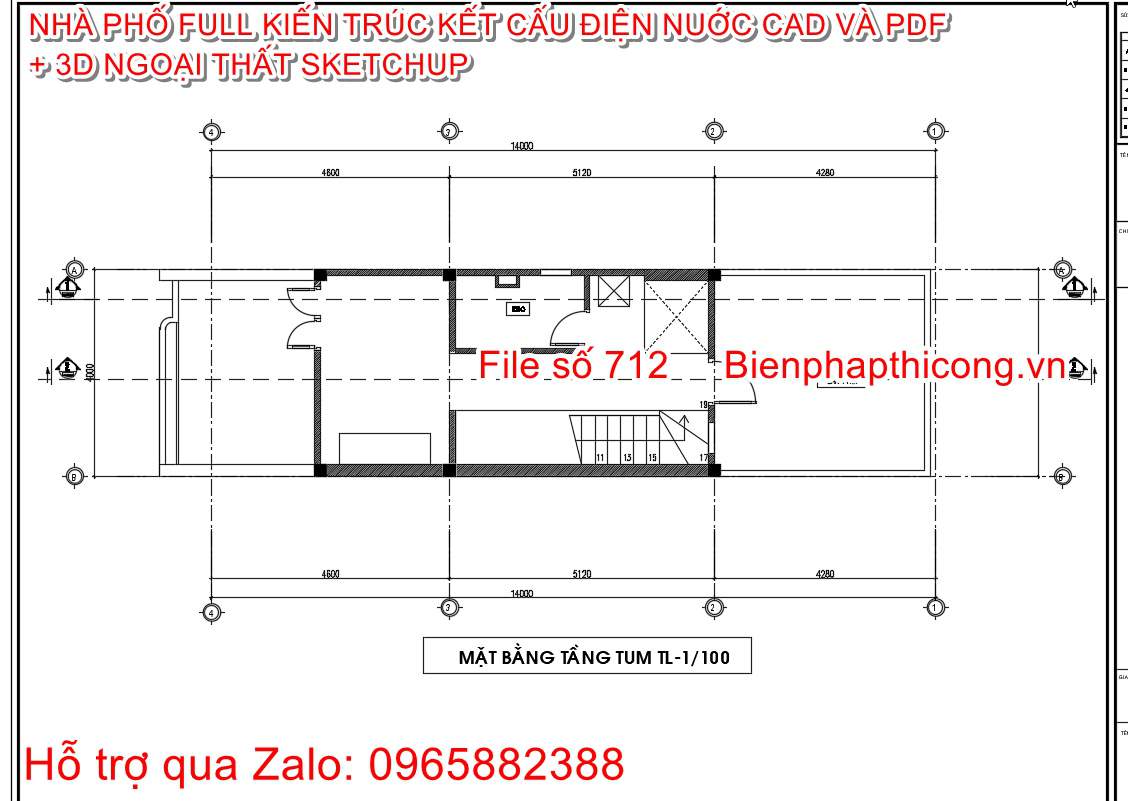 Bản vẽ nhà phố 3 tầng 1 tum đẹp