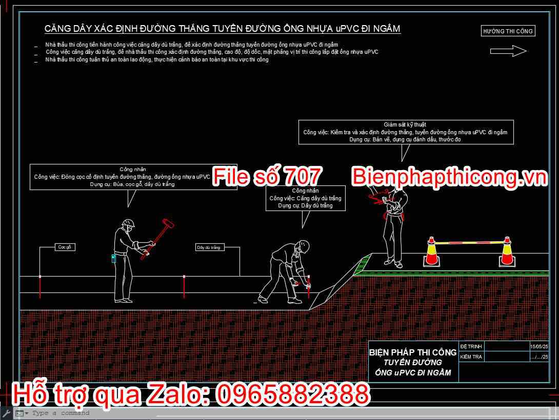 Bản vẽ biện pháp căng dây đường thẳng tuyến thi công.