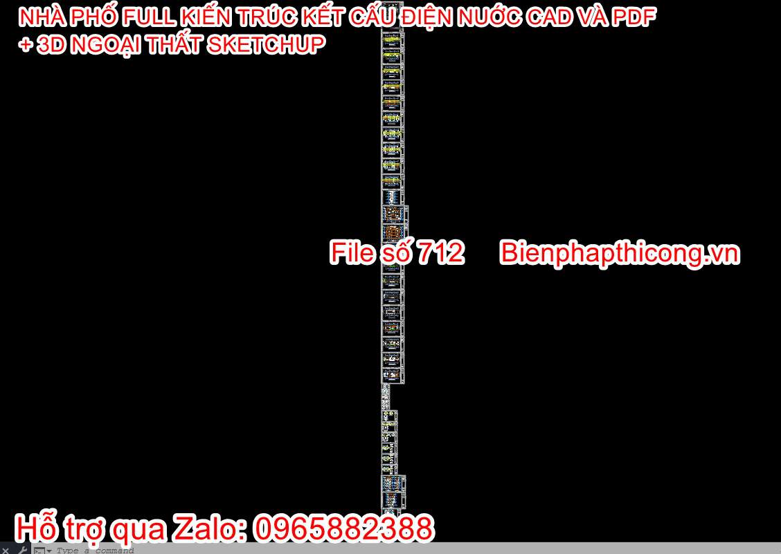 Bản vẽ phần kiến trúc nhà phố 4m x 14m.