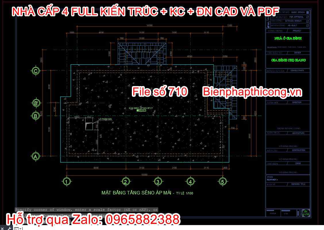 Bản vẽ thiết kế mặt bằng áp mái nhà cấp 4 dwg