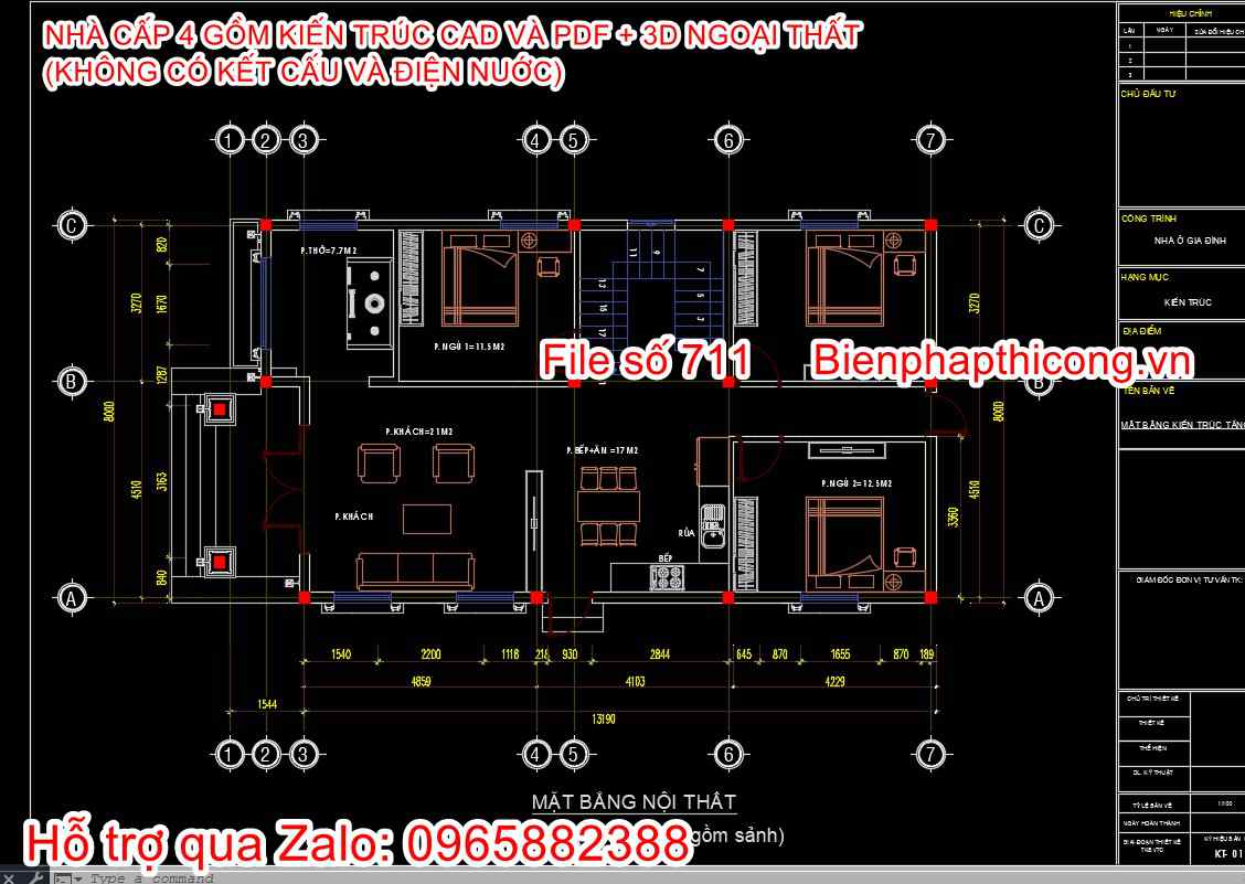 Bản vẽ thiết kế mặt bằng nhà cấp 4 3 ngủ 110m2 đẹp.