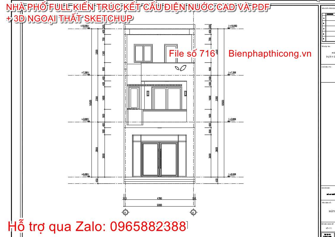 Mặt đứng công trình nhà phố 3 tầng 5m x 13m đẹp.
