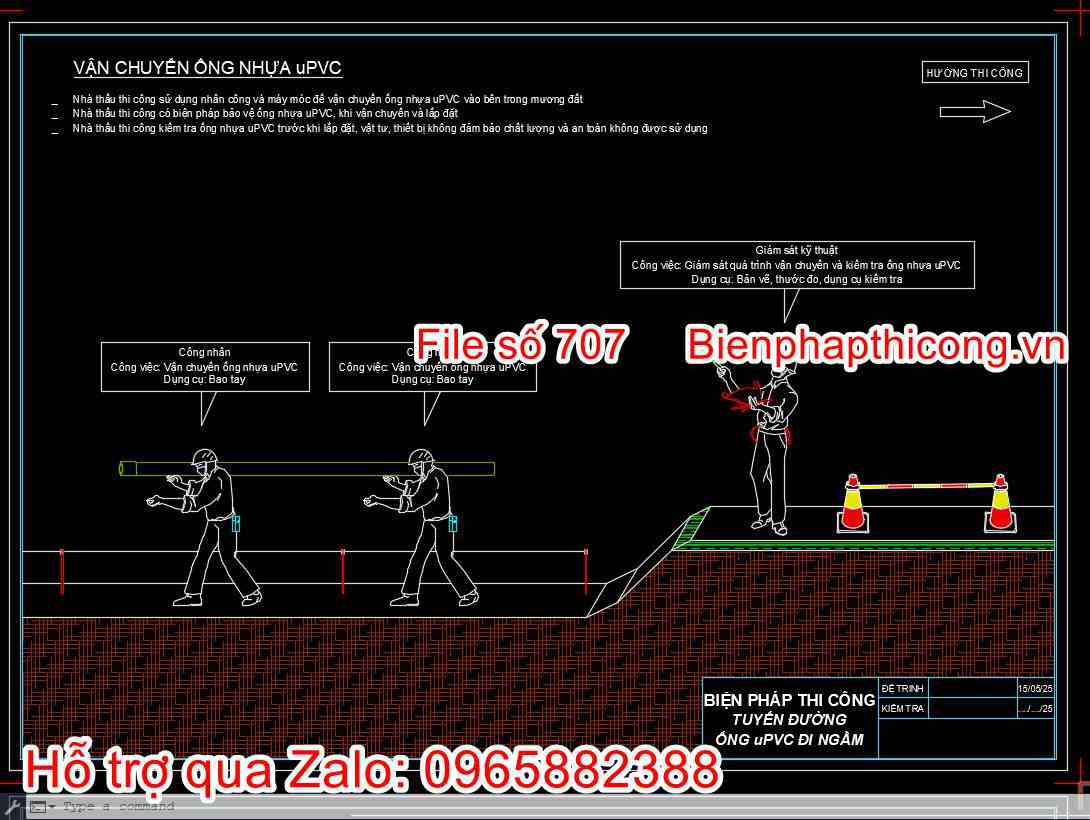 Bản vẽ biện pháp vận chuyển ống uPVC đi ngầm.