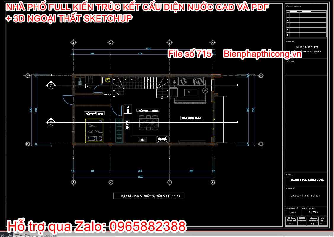 Bản vẽ cad nhà phố 2 tầng rộng 6m x 12m cad.