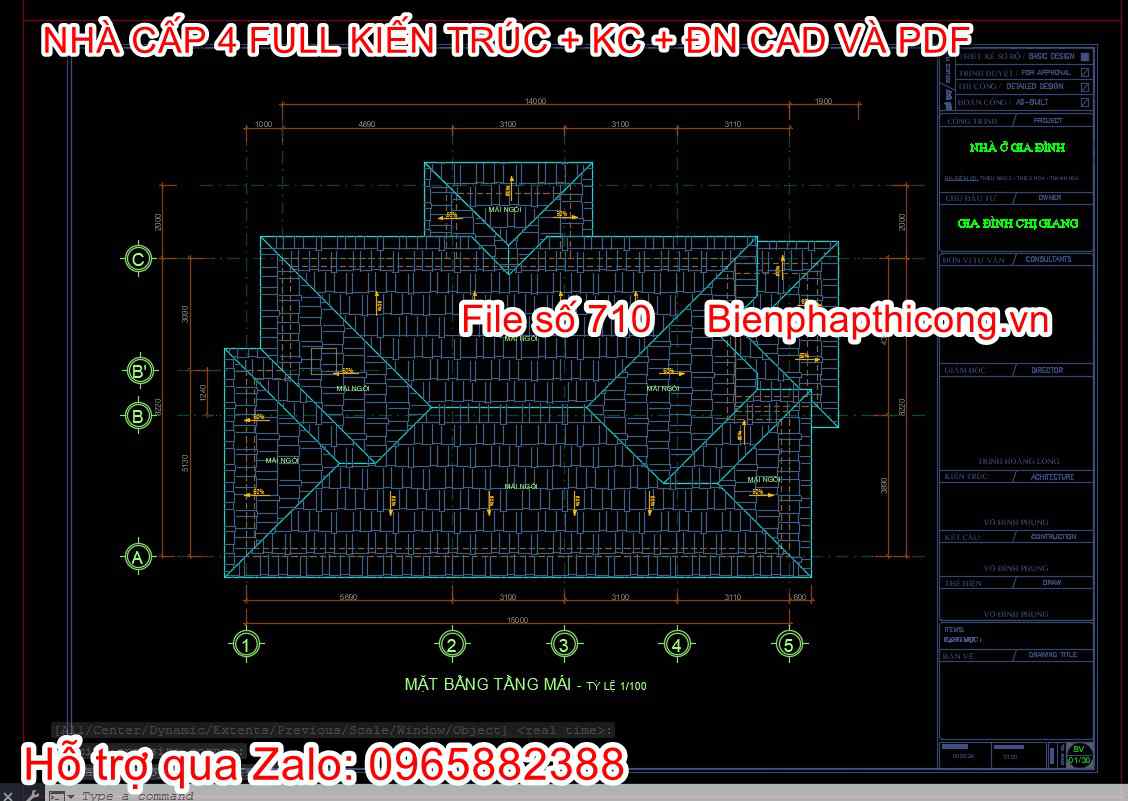 Bản vẽ mặt bằng mái nhà cấp 4 mái nhật.