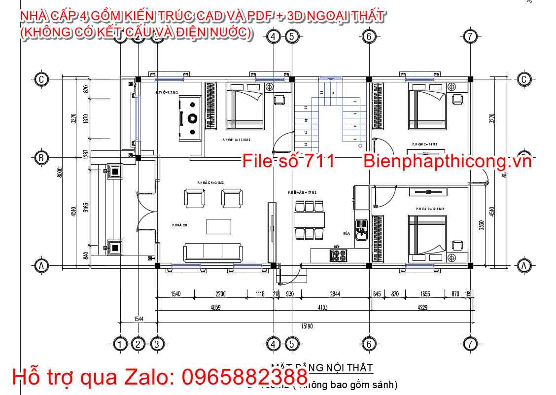 File thiết kế mặt bằng nhà cấp 4 mái thái cad 110m2.