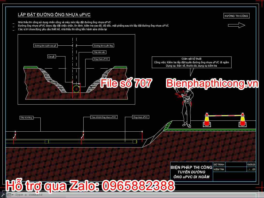 Bản vẽ bptc lắp đặt đường ống nhựa uPVC đi ngầm.