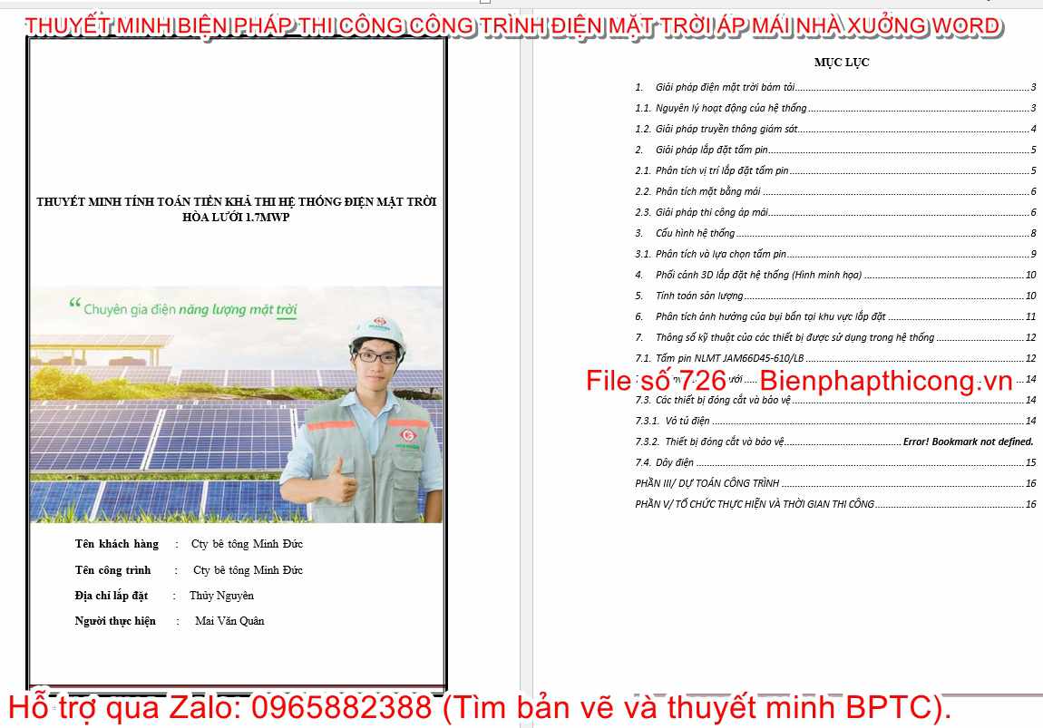 Thuyết minh tính toán tiền khả thi hệ thống điện mặt trời.