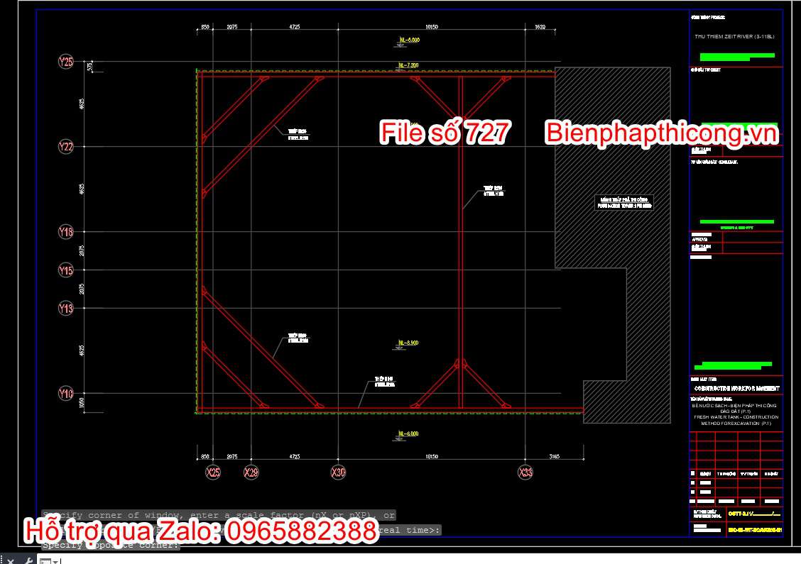 Bản vẽ biện pháp thi công bể nước sạch giằng thép H250