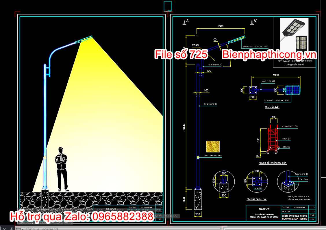 Bản vẽ bptc cột đèn chiếu sáng trụ đèn cad.