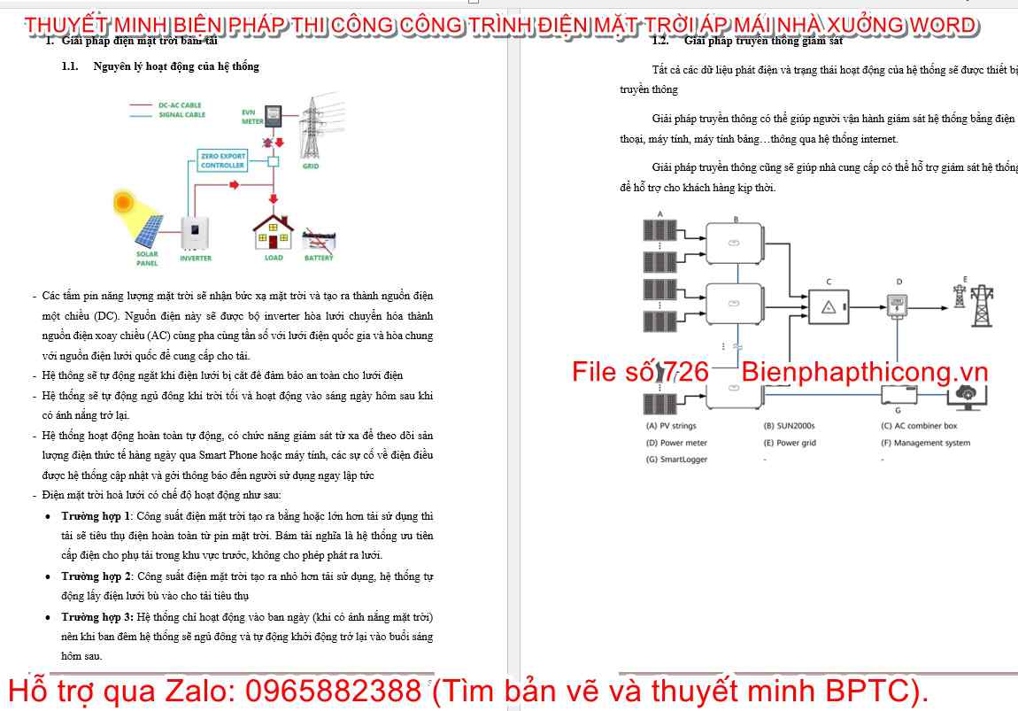 Thuyết minh giải pháp hệ thống điện mặt trời.