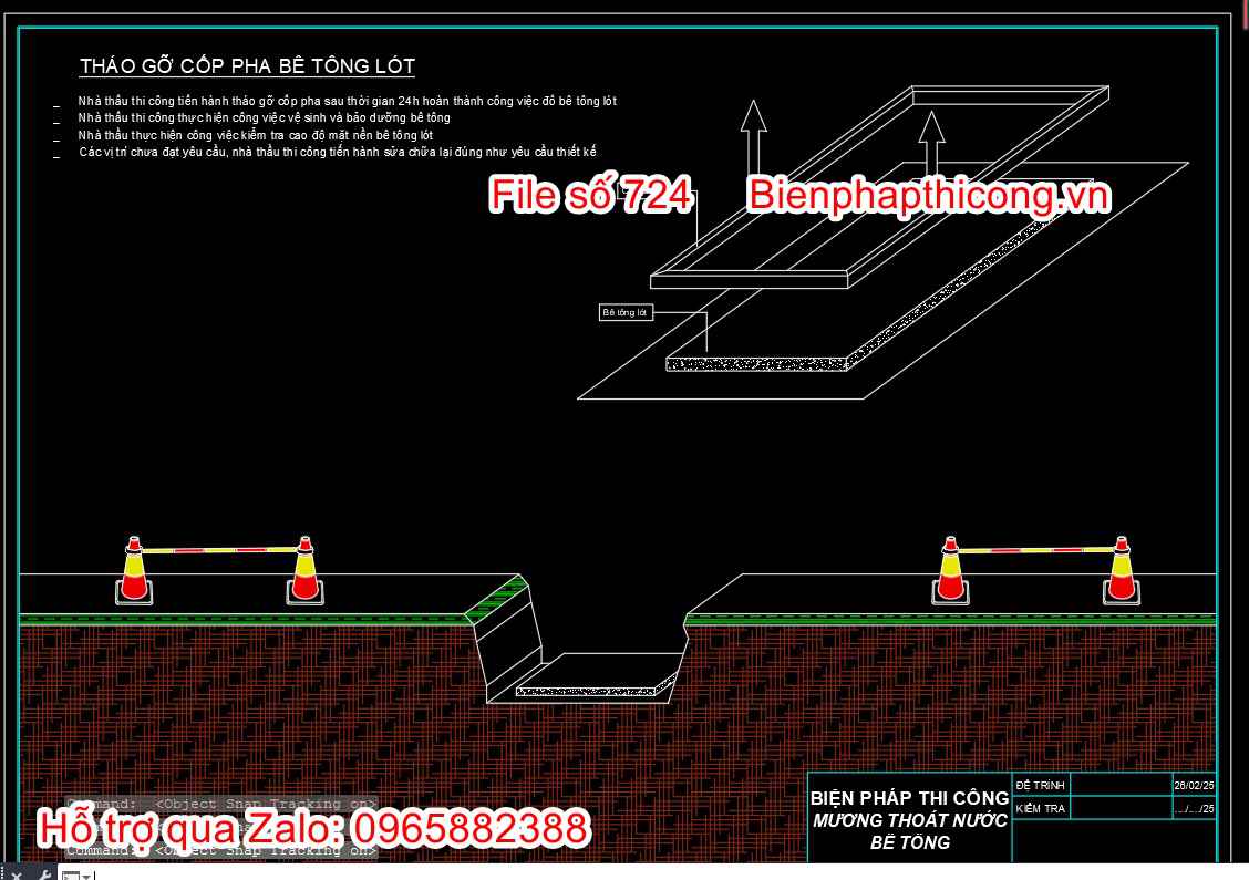 Bản vẽ biện pháp tháo gỡ coppha bê tông lót.