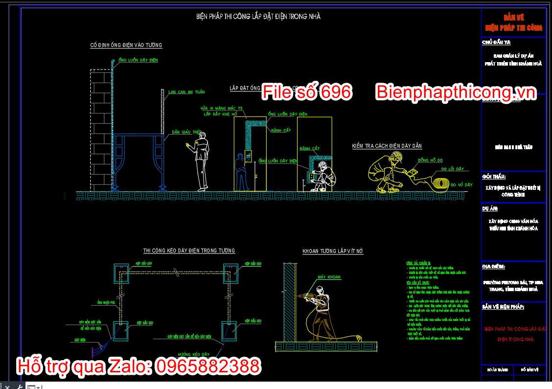 File cad biện pháp thi công điện trong nhà.