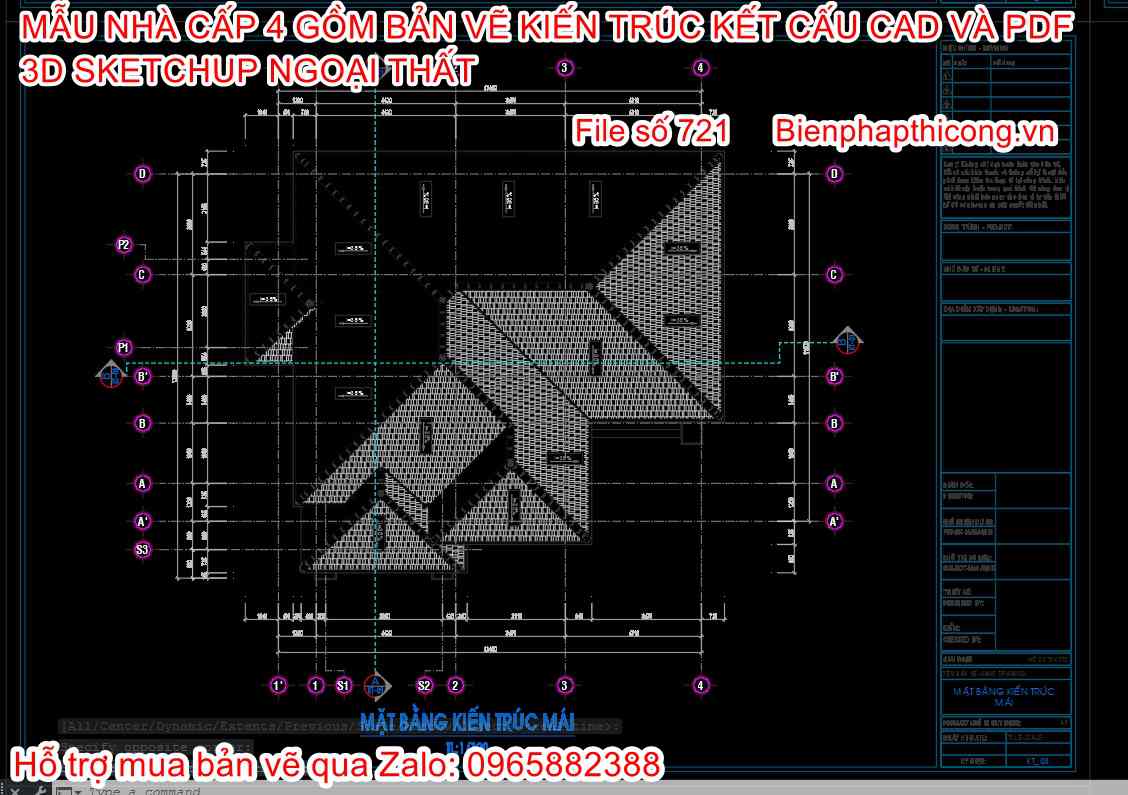 Bản vẽ cad mặt bằng mái nhà cấp 4 900 triệu đẹp.