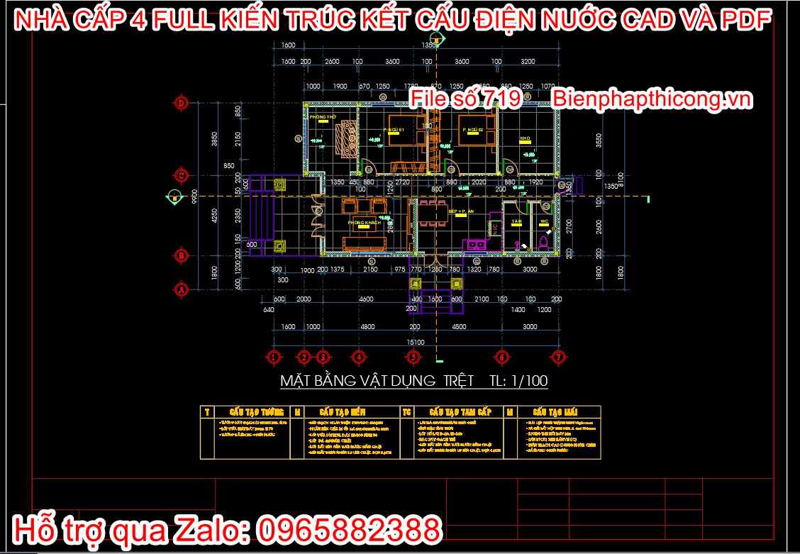 Mẫu nhà cấp 4 mái nhật 8m x 16m 3 ngủ đẹp.
