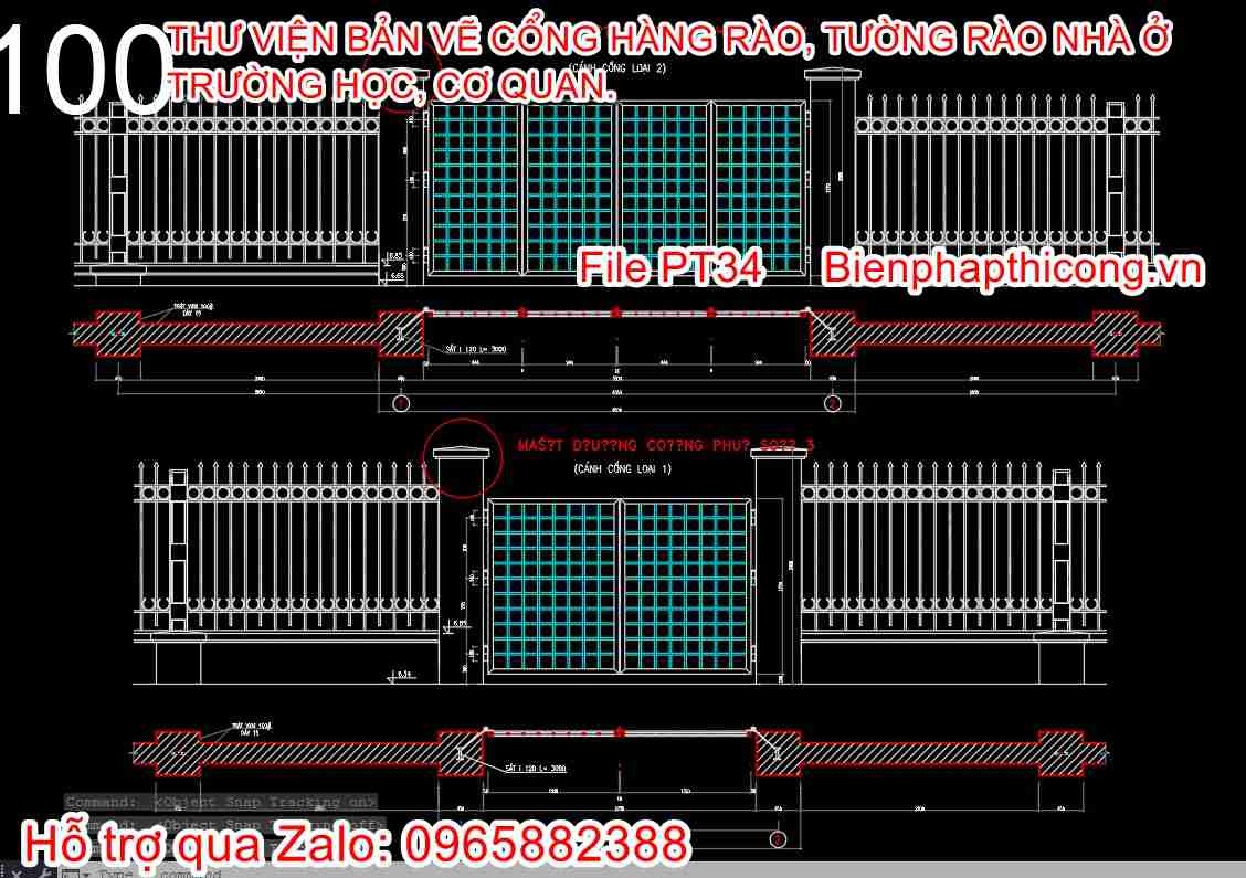 Mẫu bản vẽ thiết kế chi tiết cổng.