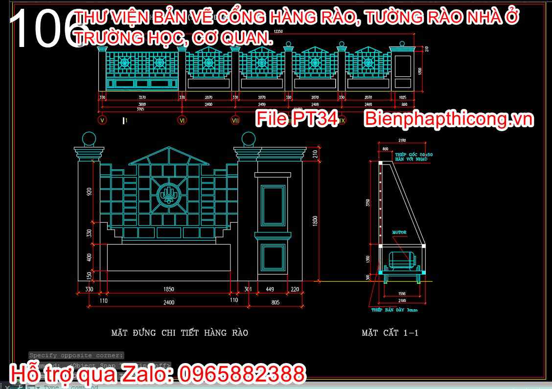 Bản vẽ thiết kế chi tiết cổng hàng rào cửa lùa.