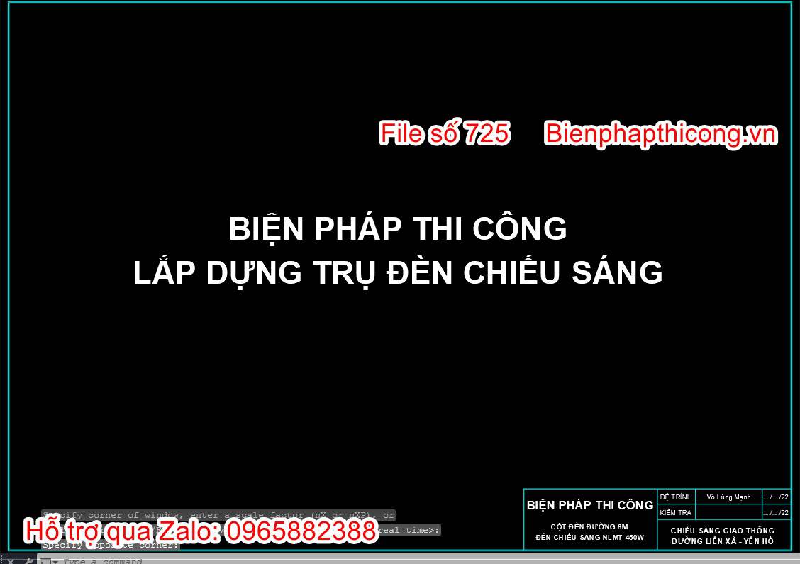 Bản vẽ biện pháp thi công lắp dựng trụ đèn chiếu sáng.