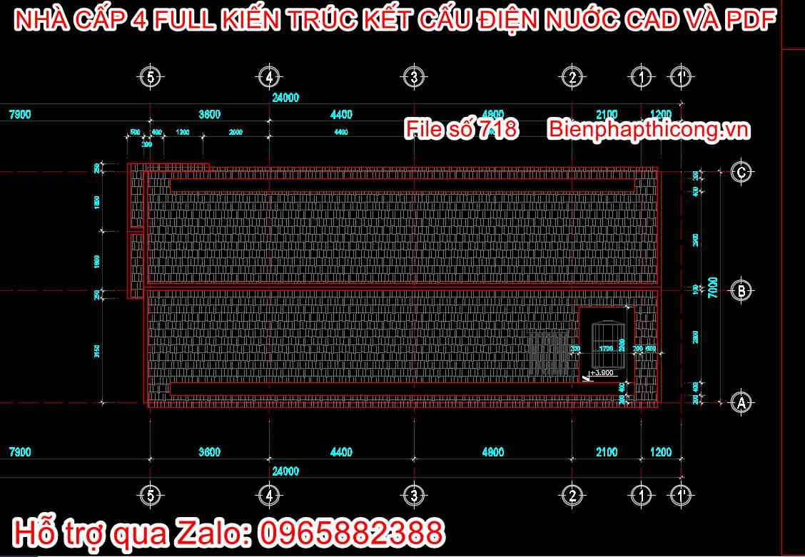 Bản vẽ mặt bằng mái nhà cấp 4 mái thái cad đẹp.