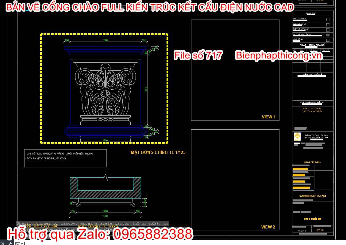 Chi tiết tân cổ điển cổng chào full cad.