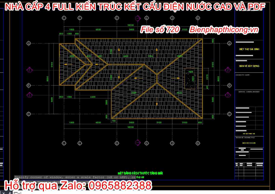 File dwg mặt bằng mái nhà cấp 4 mái nhật đẹp.