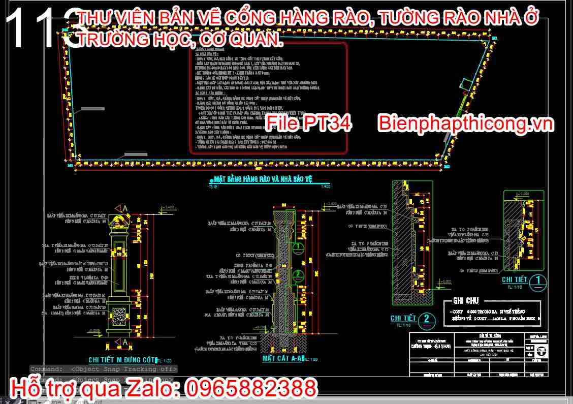 Bản vẽ thiết kế hàng rào dự án cad.