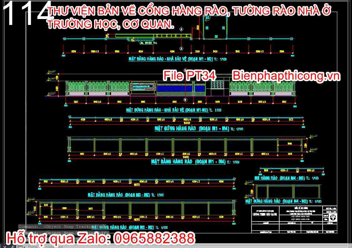 Bản vẽ thiết kế hàng rào tường rào nhà bảo vệ.