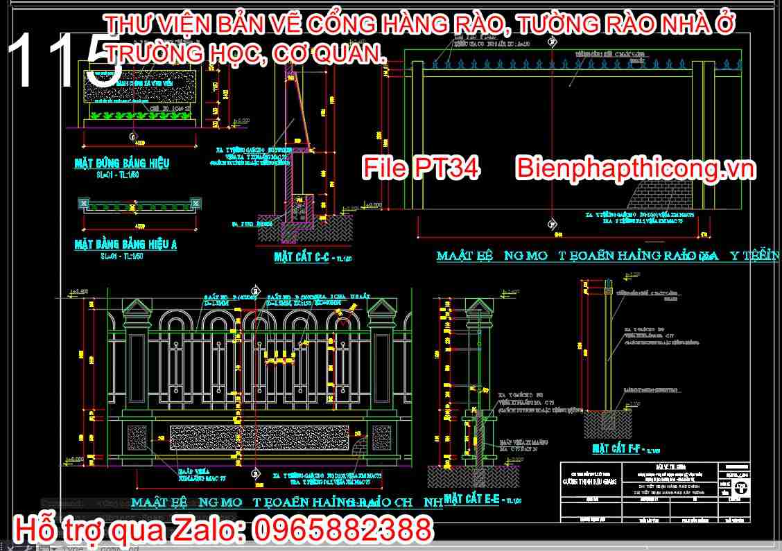 Mẫu bản vẽ thiết kế tường rào cad.