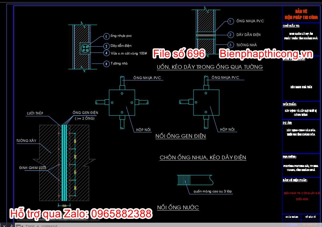 Uốn kéo dây trong ống qua tường cad.
