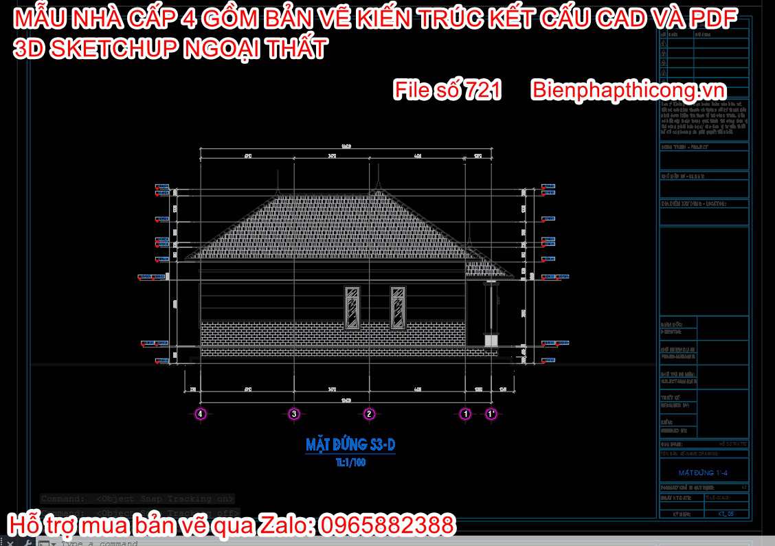 Bản vẽ cad nhà cấp 4 mái nhật nông thôn đẹp.