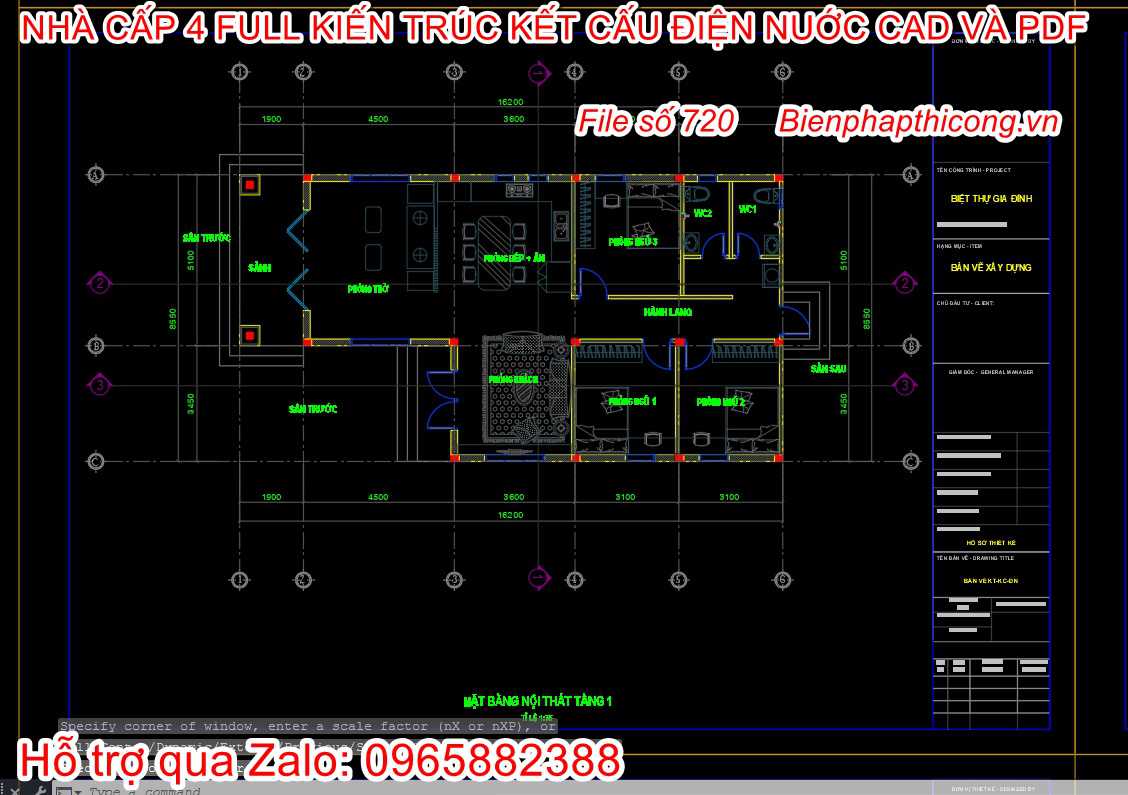 Nhà cấp 4 mái nhật file pdf 120m2 3 ngủ đẹp.