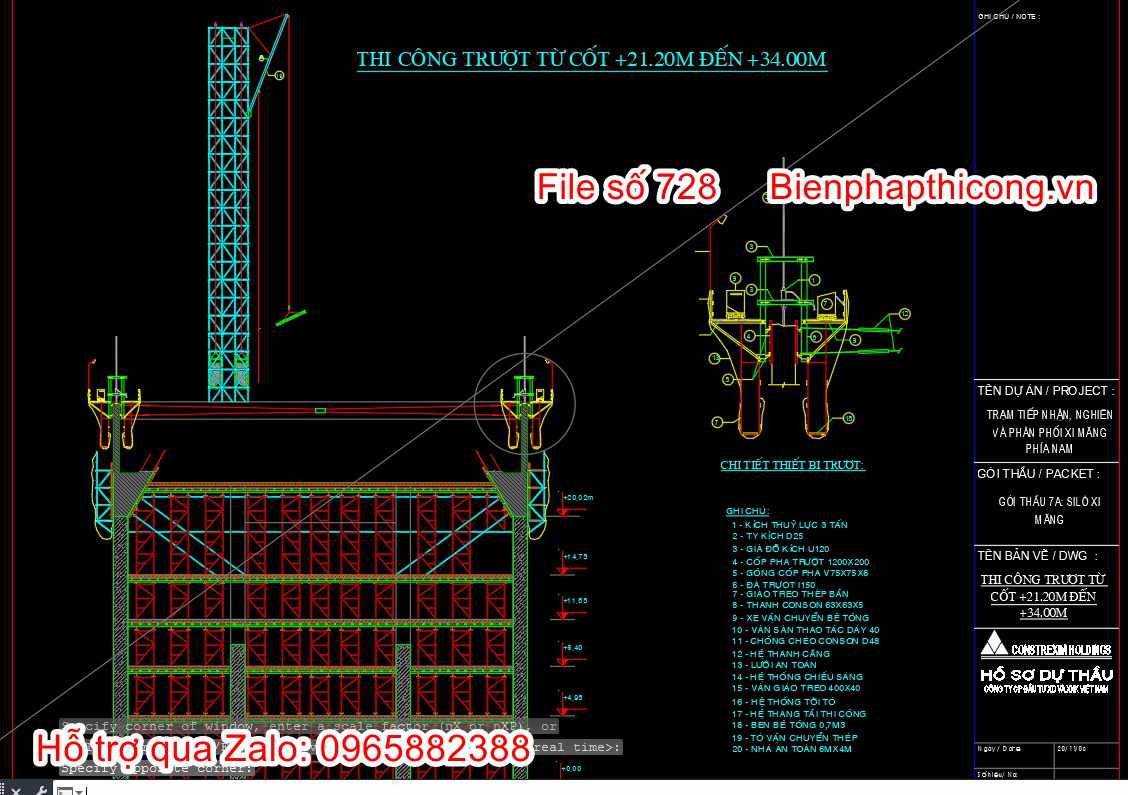 Bản vẽ bptc mặt cắt trượt silo.