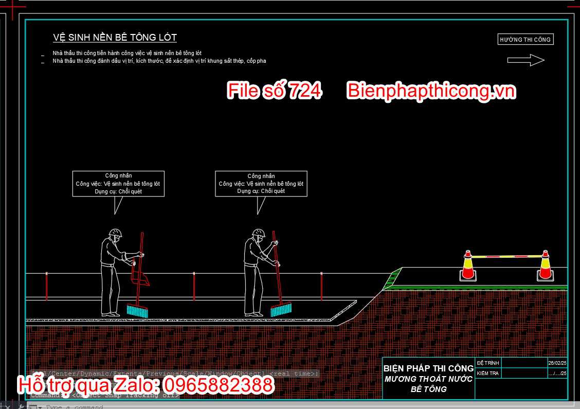 Bản vẽ biện pháp vệ sinh nền bê tông lót.