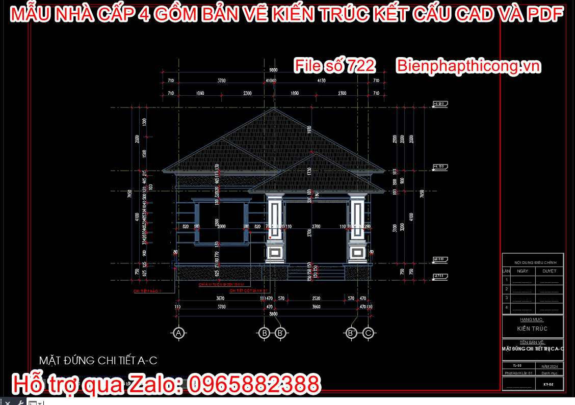 Mẫu nhà cấp 4 3 ngủ tân cổ mặt tiền 9m.