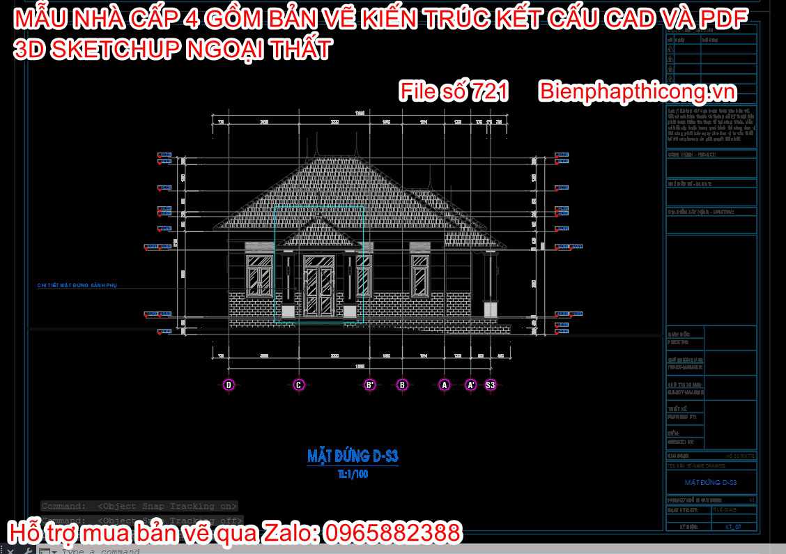 Mẫu nhà cấp 4 file dwg mặt tiền 12m mái nhật.