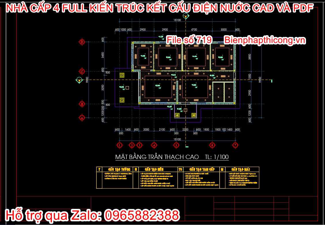 Tải bản vẽ cad nhà cấp 4 mái nhật 3 ngủ đẹp.