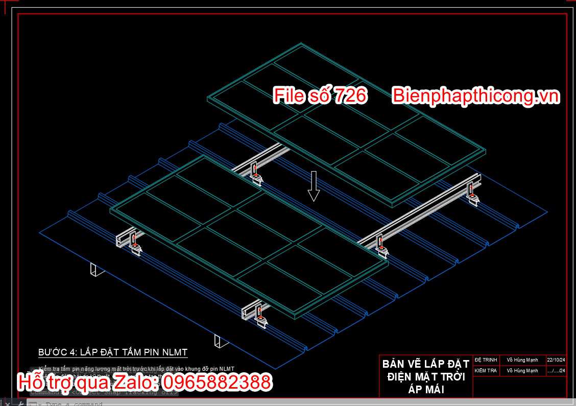Bản vẽ biện pháp lắp đặt tấm pin năng lượng mặt trời.