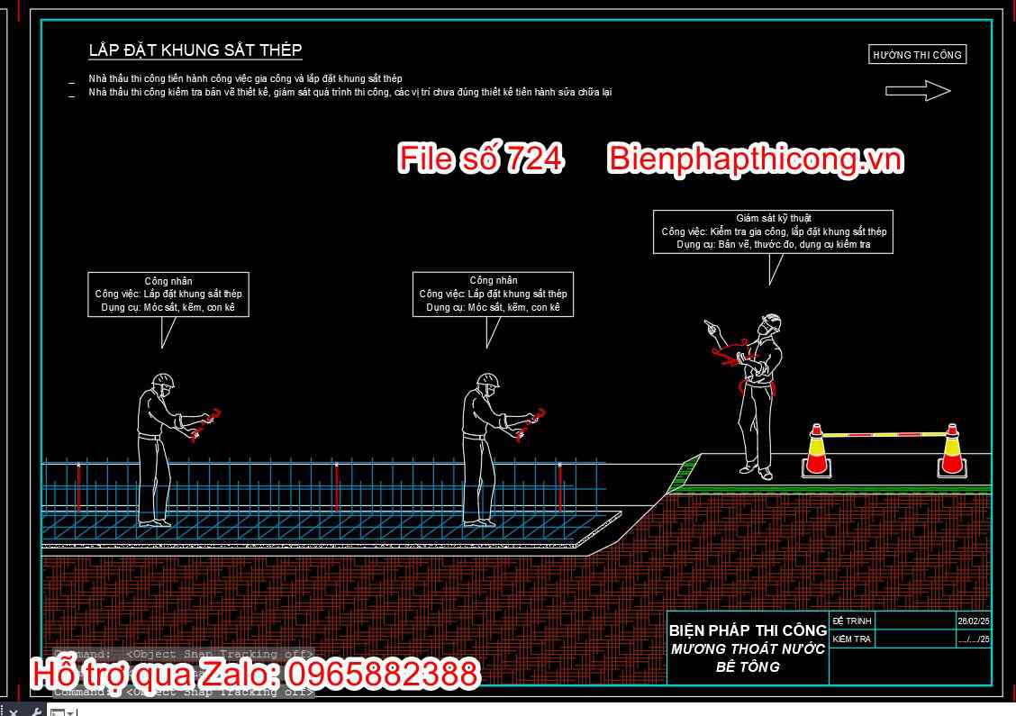 Bản vẽ biện pháp thi công lắp đặt sắt thép mương thoát nước chữ U.