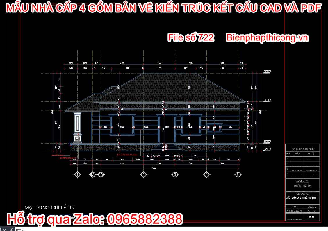 File dwg bản vẽ nhà cấp 4 3 ngủ đẹp.
